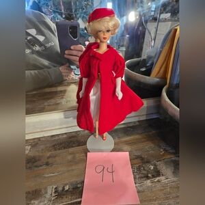Vtg 1993 Barbie Repro Blonde Dress  Belt Red Velvet Cape Gloves  One Shoe
